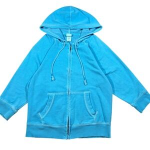 Y2K Three Quarter Sleeve Mossimo Teal Blue Full Zip Hoodie Sweatshirt Size M
